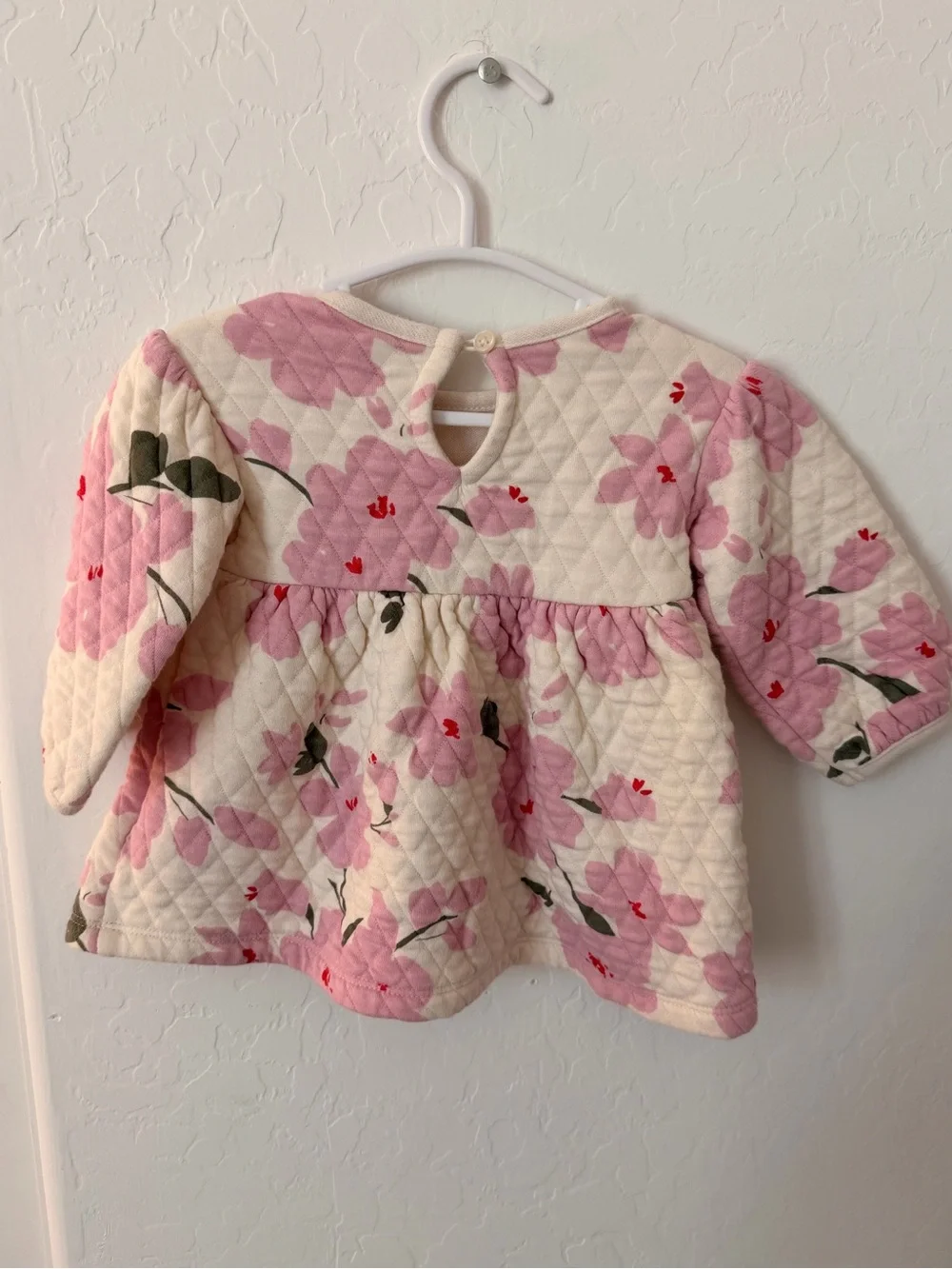 Old Navy Cream and Pink Floral Quilted Baby Dress